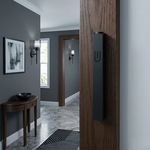 Aluminum Mezuzah 15 cm - Matte Black, Printed "Shin"