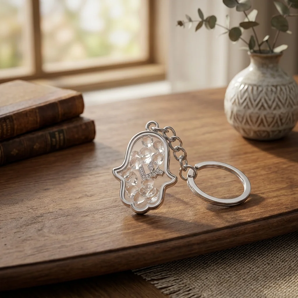 Keychain Hamsa Metal with Stones 4.5x3 cm - Silver