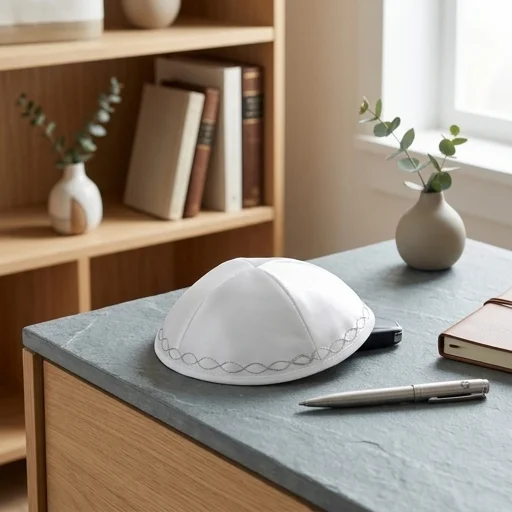 White Satin Kippah 19 cm- Ornaments