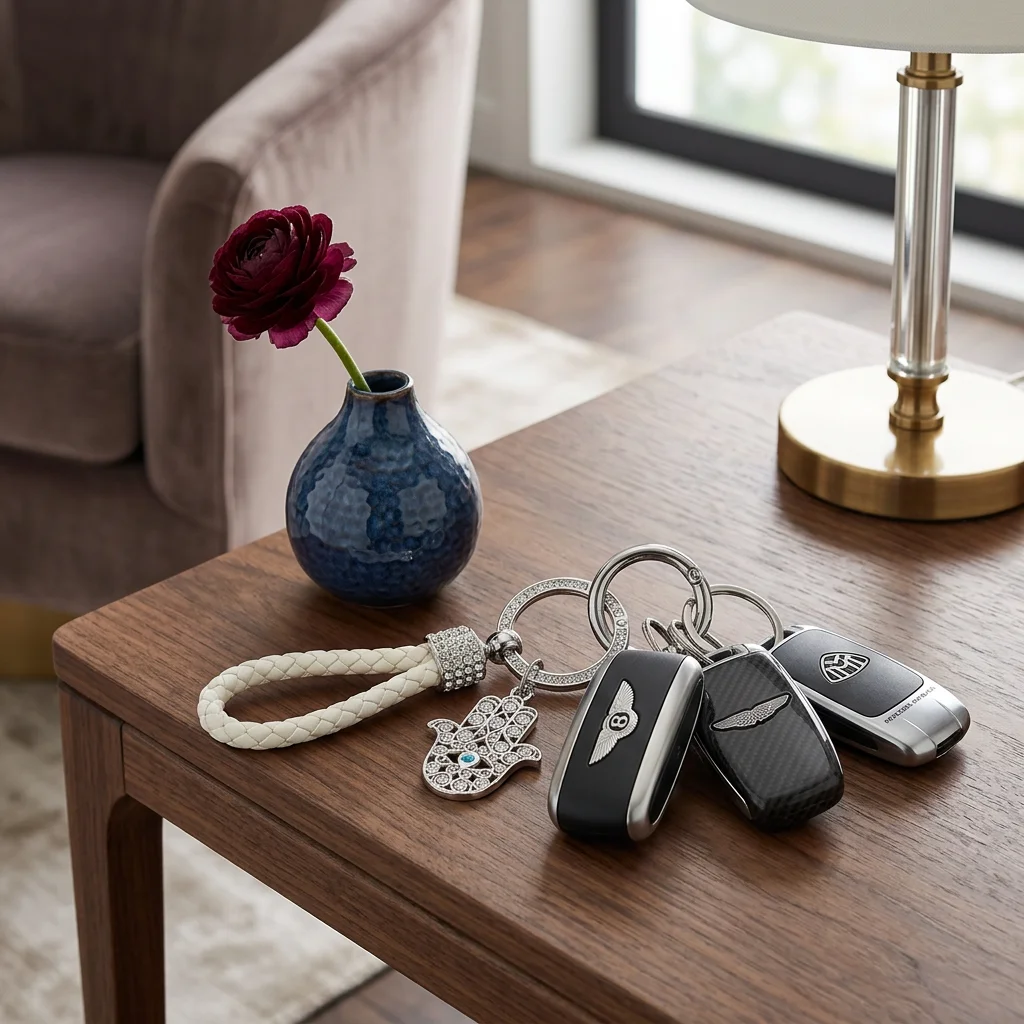 Nickel Hamsa Keyholder with Stone Inlay