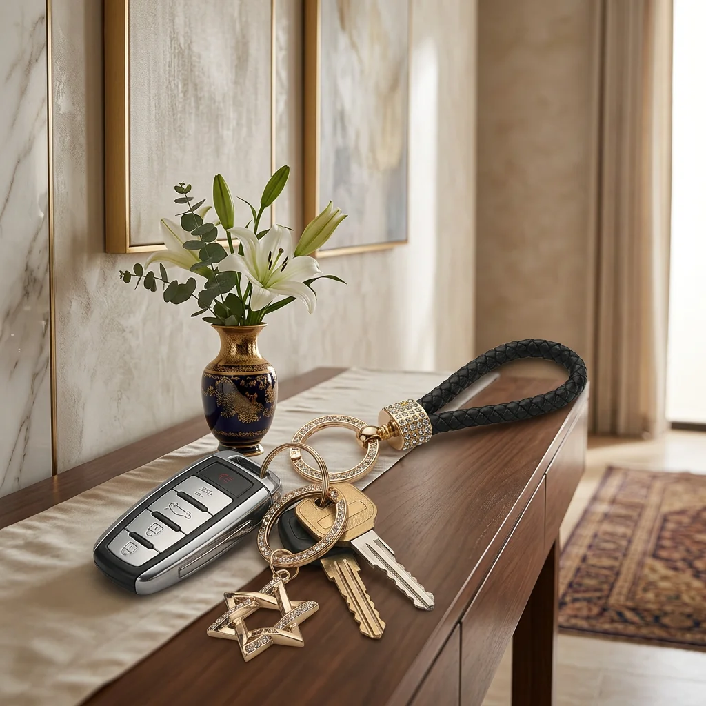 Metel Magen David Keyholder with Stone Inlay - Gold