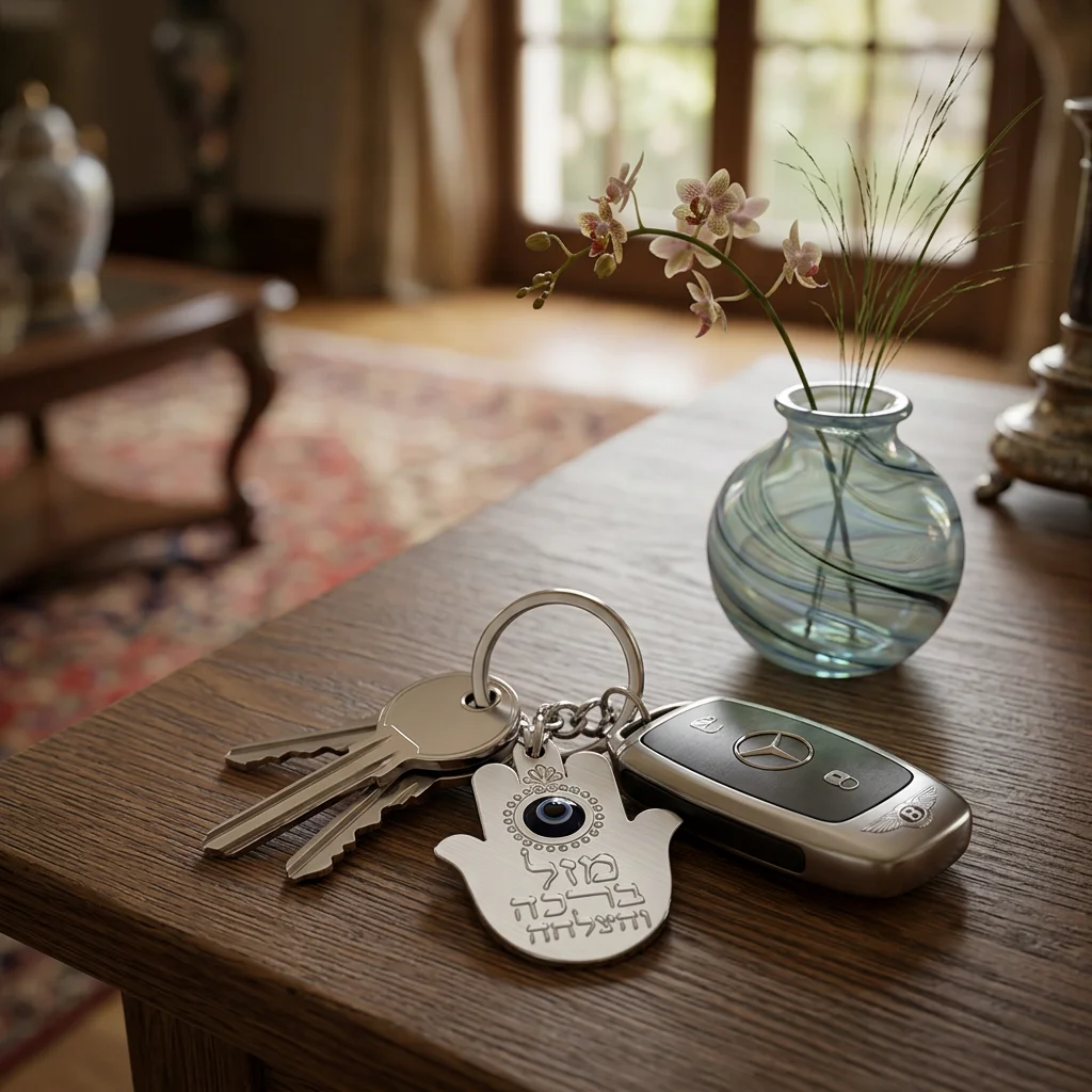 Metal Keyholder Hamsa "Mazal" 5.5 cm - Nickel
