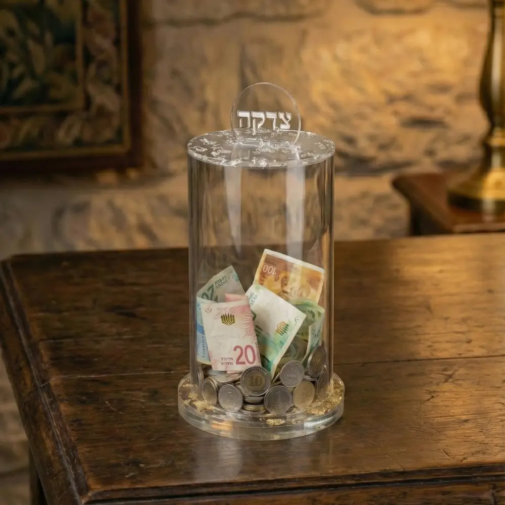 Lucite Tzedakah Box 16*10 cm- Silver