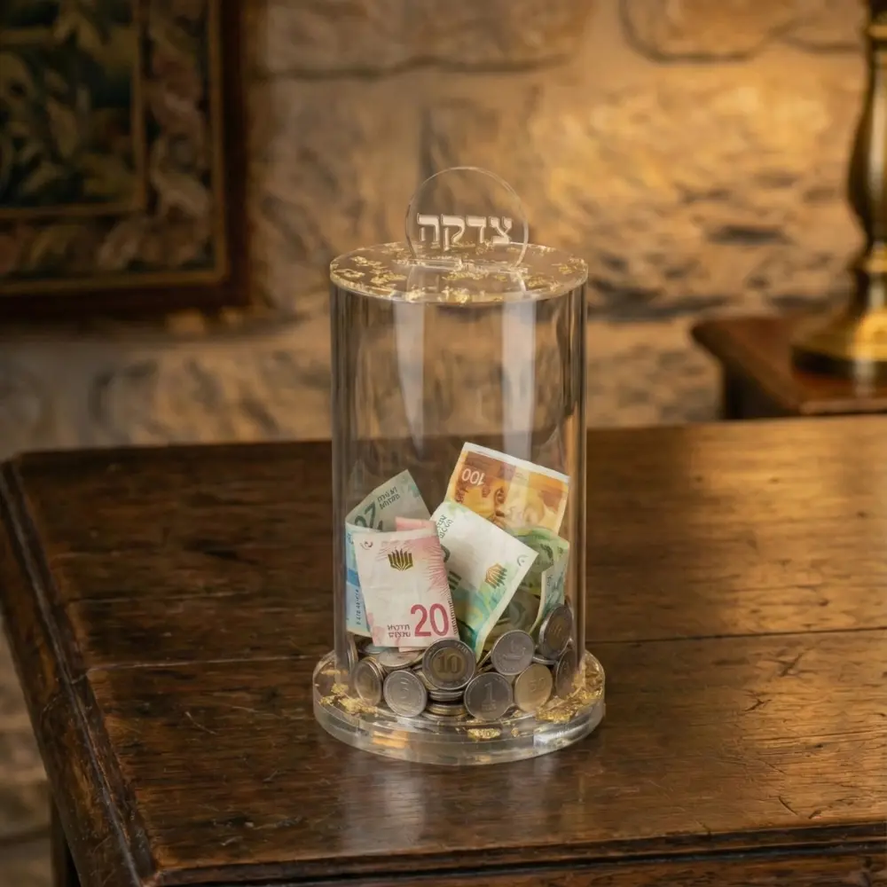 Lucite Tzedakah Box 16*10 cm- Gold