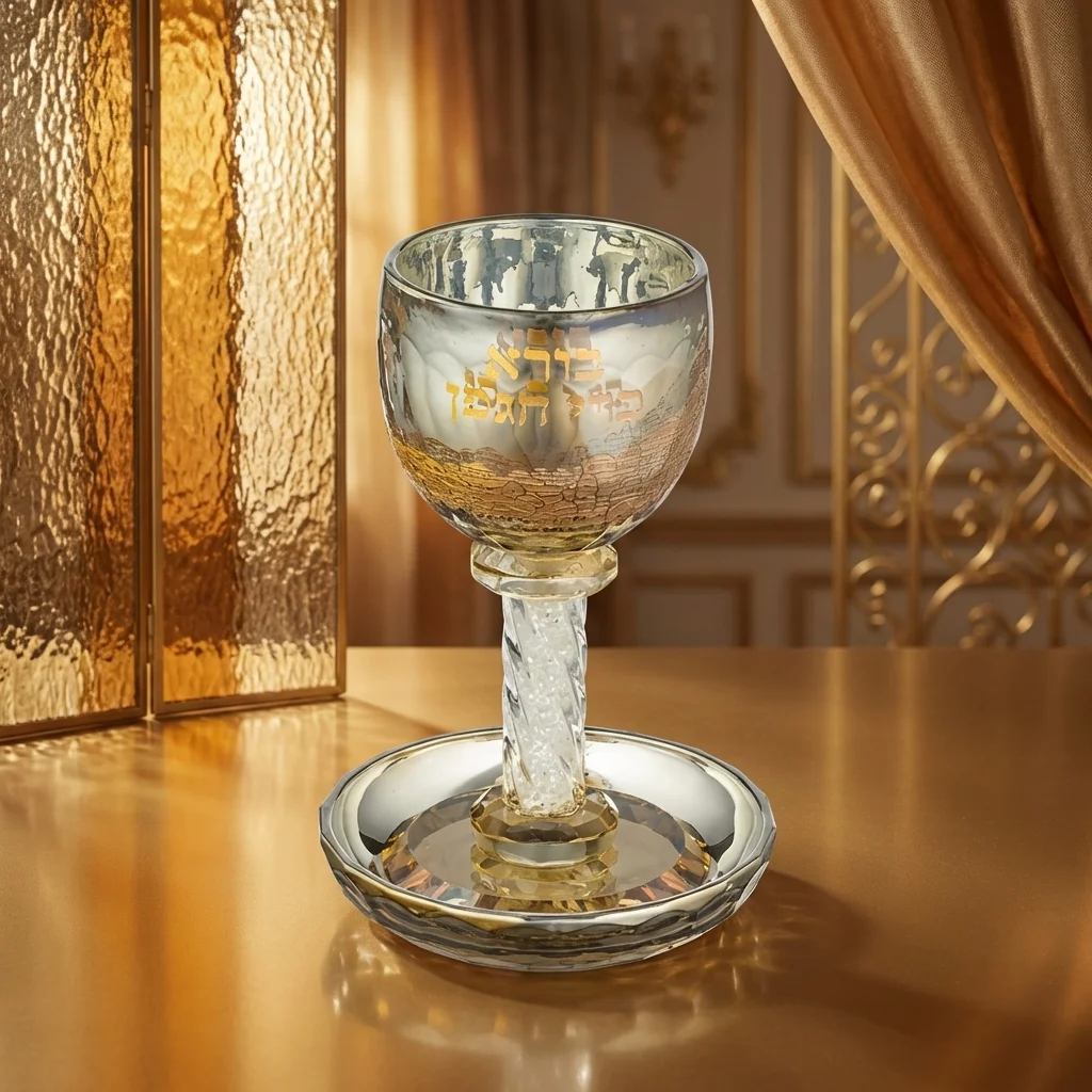 Crystal Kiddush Cup 16 cm with Stones - Gold