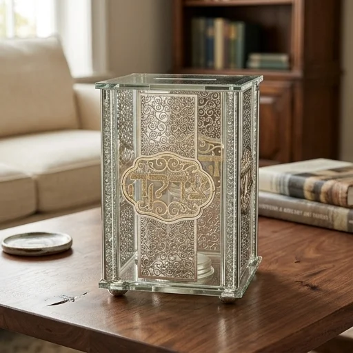Crystal Tzedakah Box 13*9 cm with Plaque