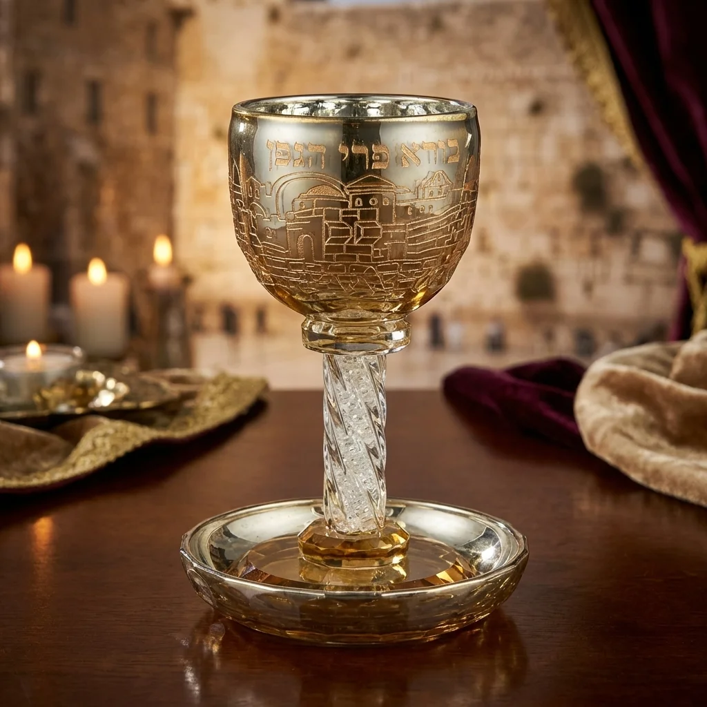 Crystal Kiddush Cup 16 cm with Stones Contain 130ml // 4.3oz