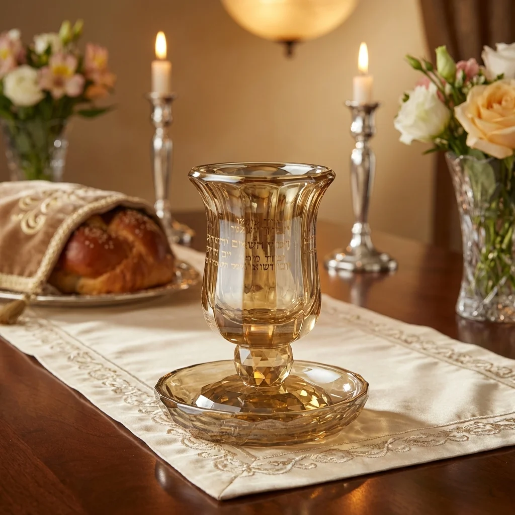 Crystal Kiddush Cup with Stem "Blessing" 13 cm Contain 100ml // 3.4oz