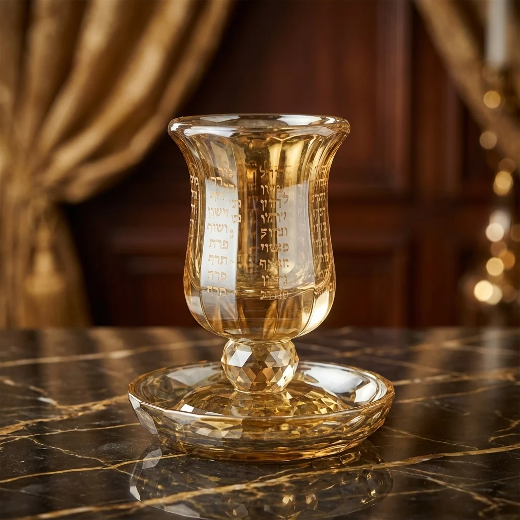 Crystal Kiddush Cup with Stem "the Bible Rivers" 13 cm Contain 100ml // 3.4oz