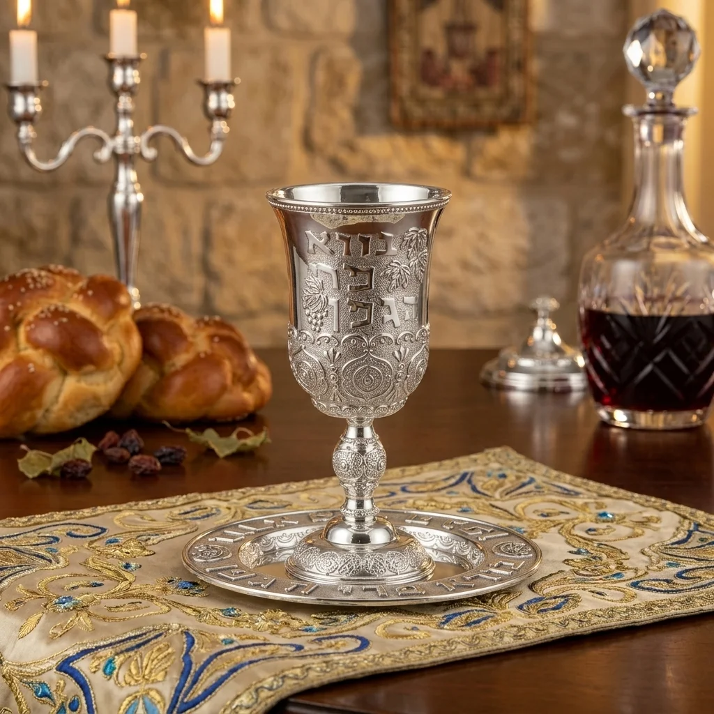 Silver Plated Kiddush Cup with Saucer - Pearl