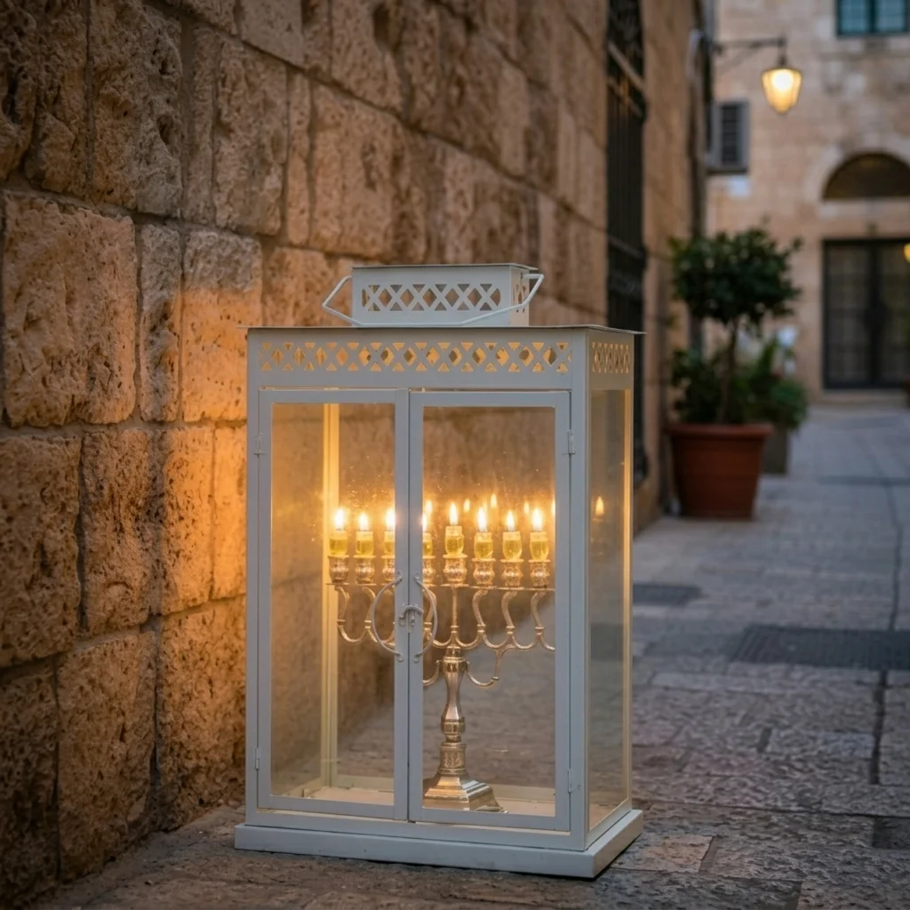 Aluminium and Glass Menorah Box 55*30*60 cm - White