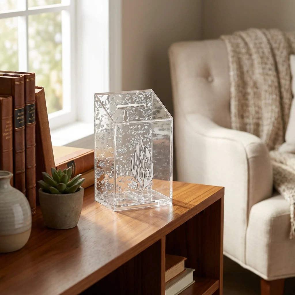 Lucite Tzedakah Box 14 cm - Silver