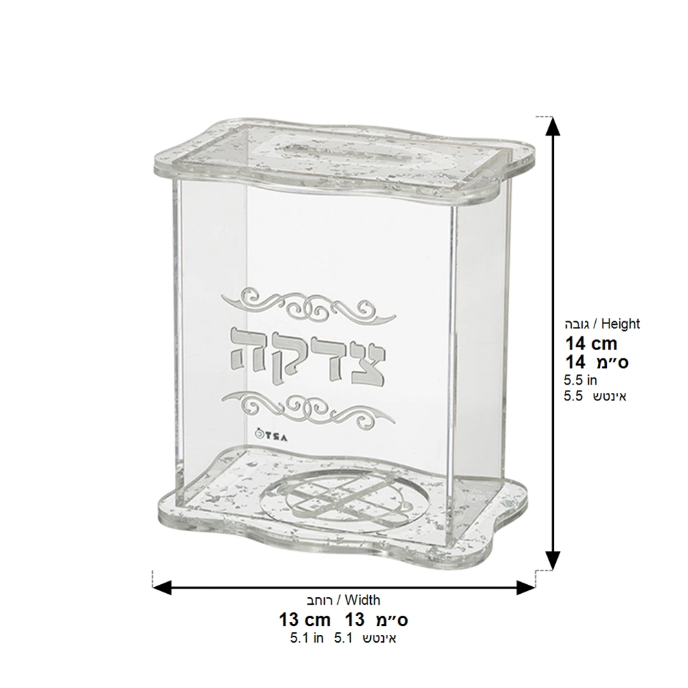 Lucite Tzedakah Box - Silver 13x13 cm
