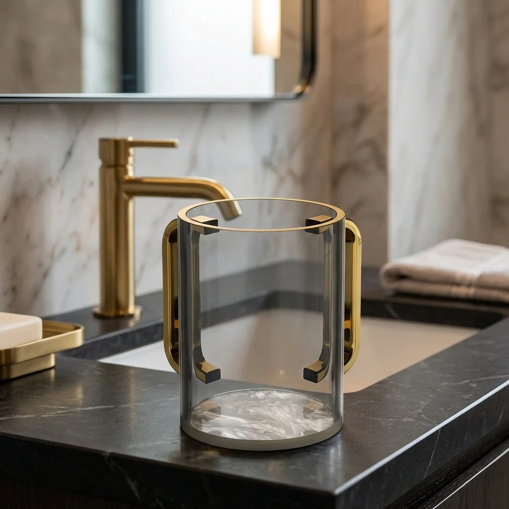 Lucite Clear Washing Cup 13 cm - Gold Handles
