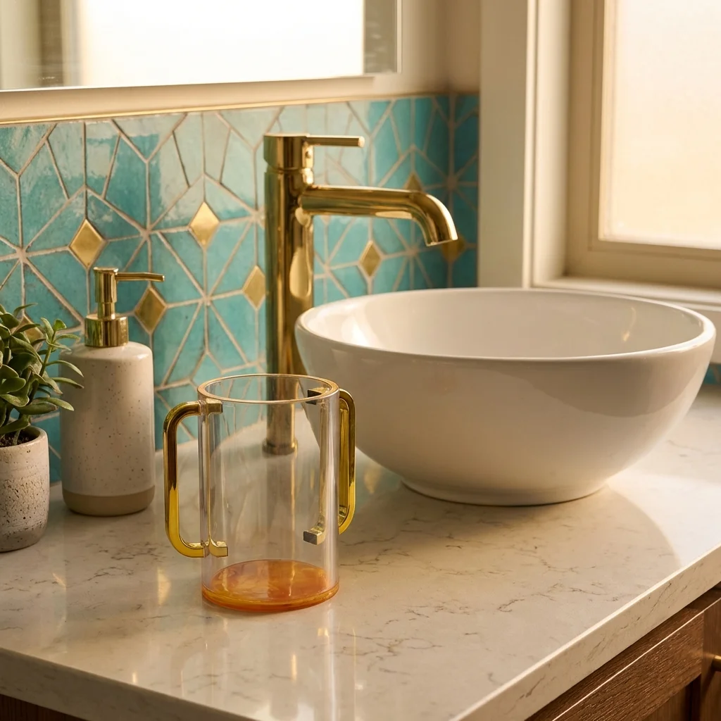 Acrilic Clear Washing Cup 13 cm - Gold Handles