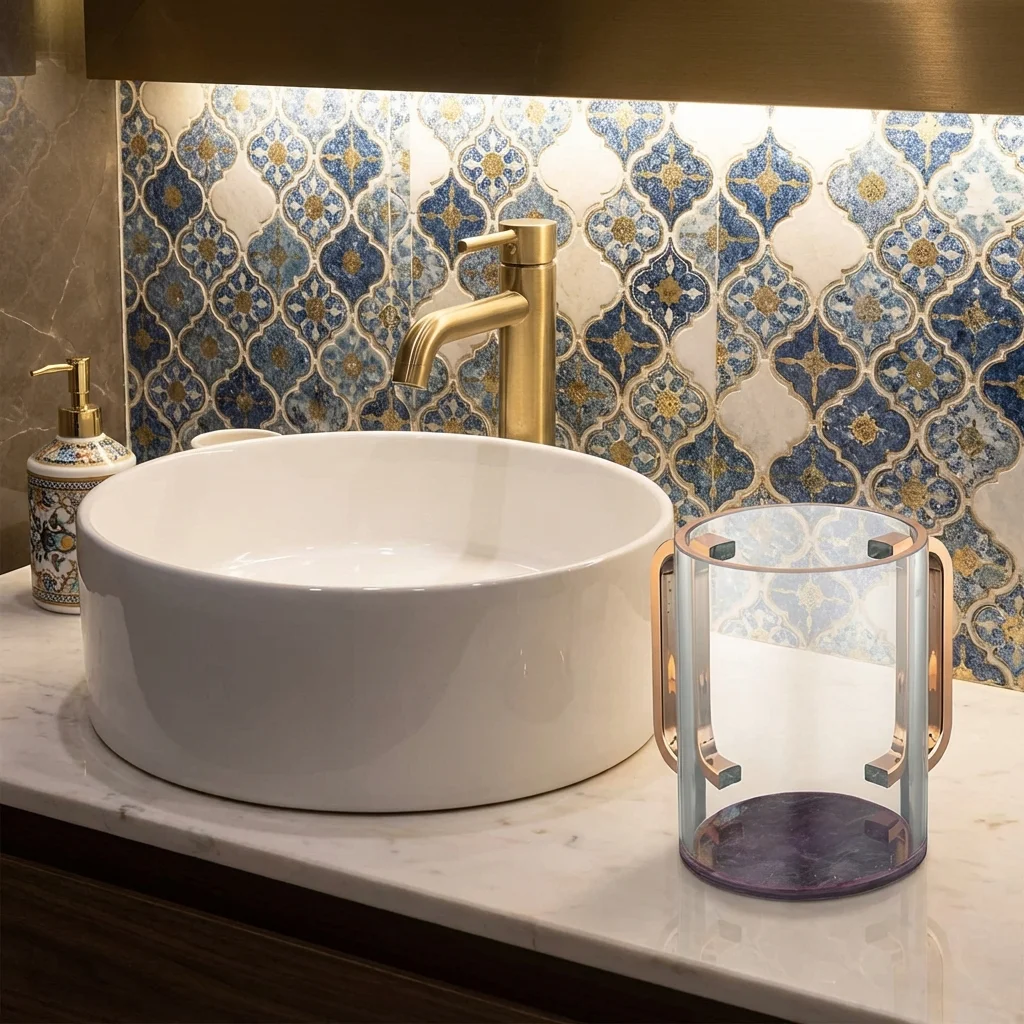Lucite Clear Washing Cup 13 cm - Gold Handles