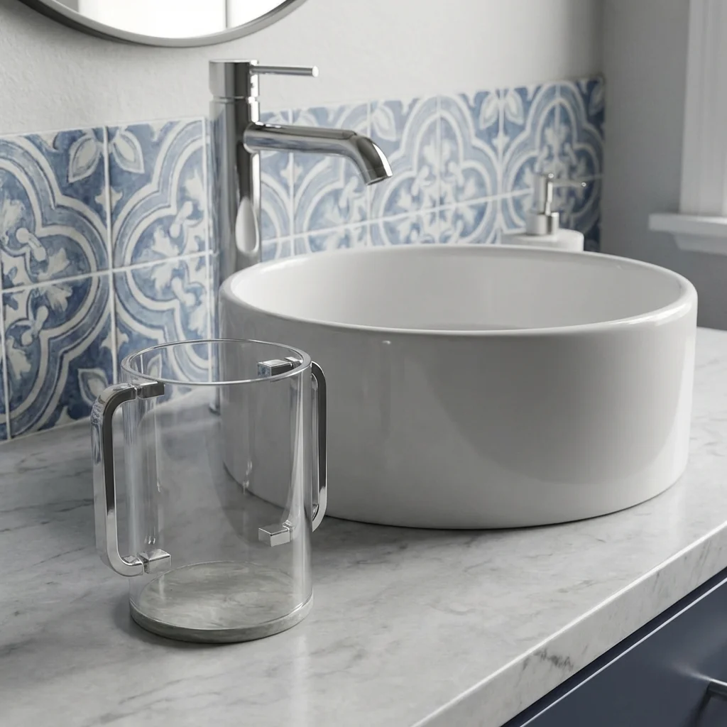 Lucite Clear Washing Cup 13 cm - Silver Handles