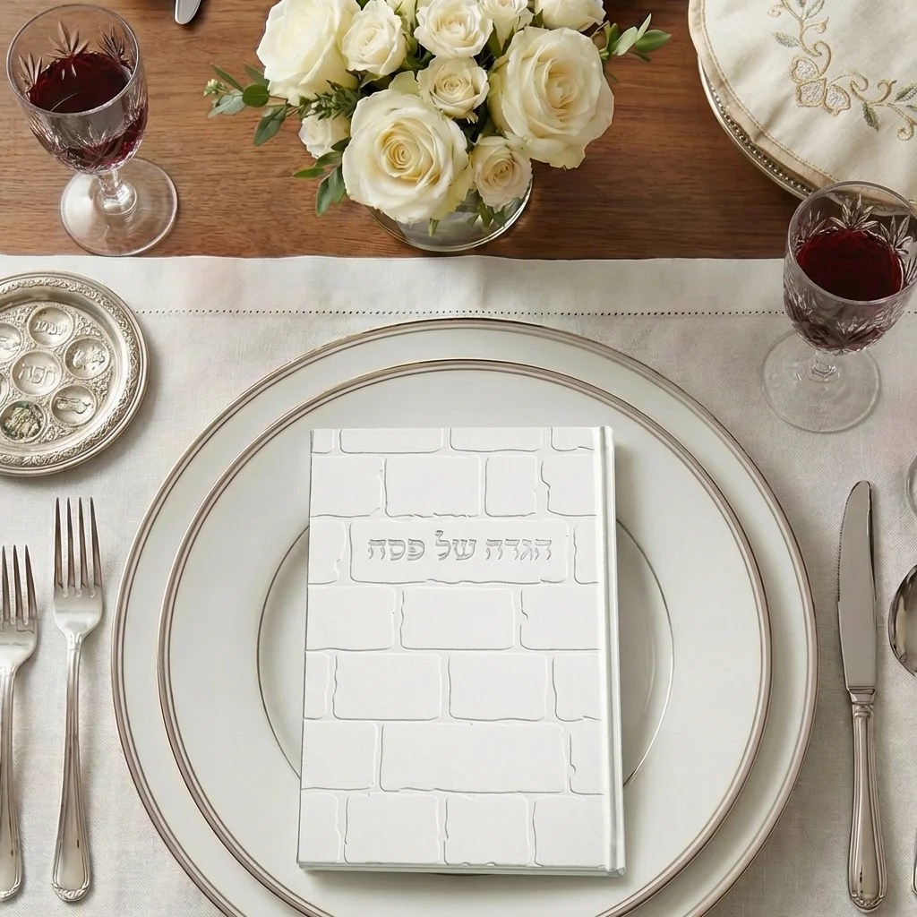 White PU Leathere Hagada Passover 25 cm