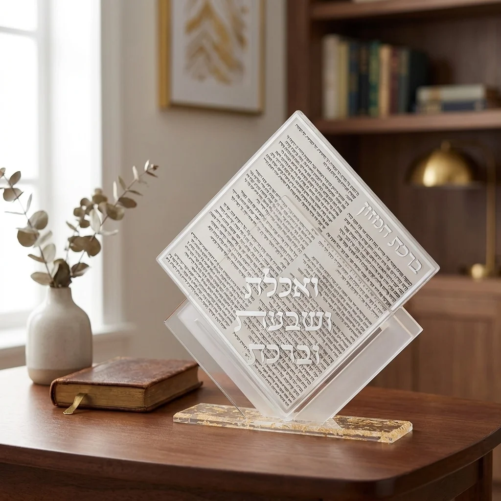 מעמד אקריליק נוסח עדות המזרח עם 7 ברכונים - זהב 25×22 ס״מ