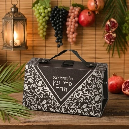Faux Leather Etrog Box 11*19*13 with Silver Print