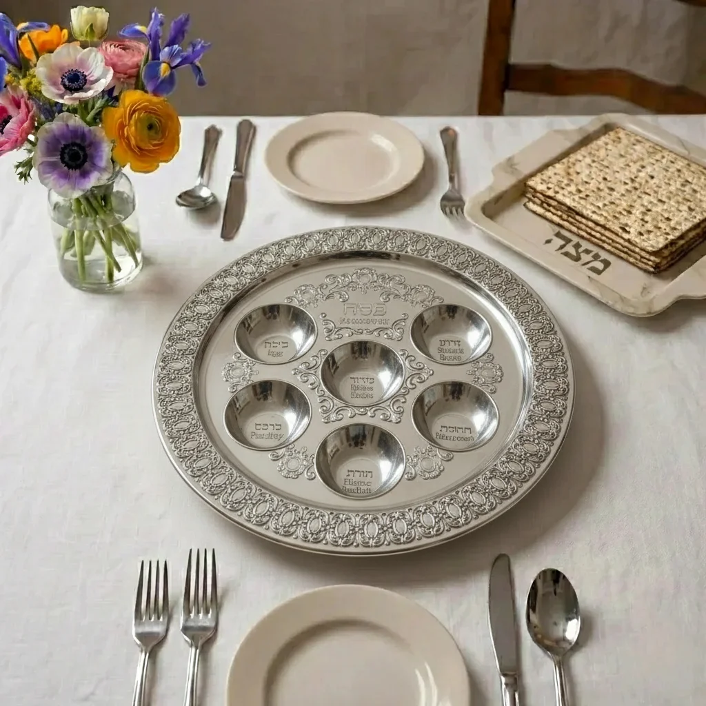 Plastic Passover Plate 38 cm- Silver Color