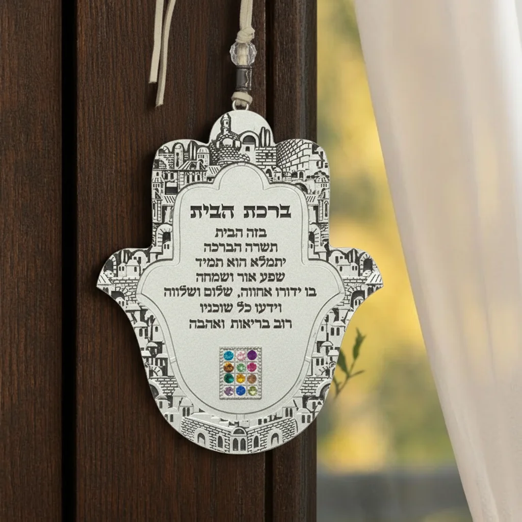 חמסה מתכת ברכת הבית עברית מט 13 ס״מ