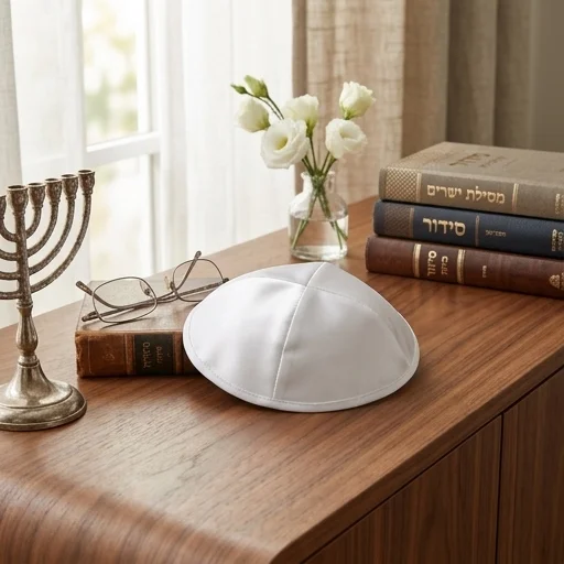 Silver Satin Kippah 20cm