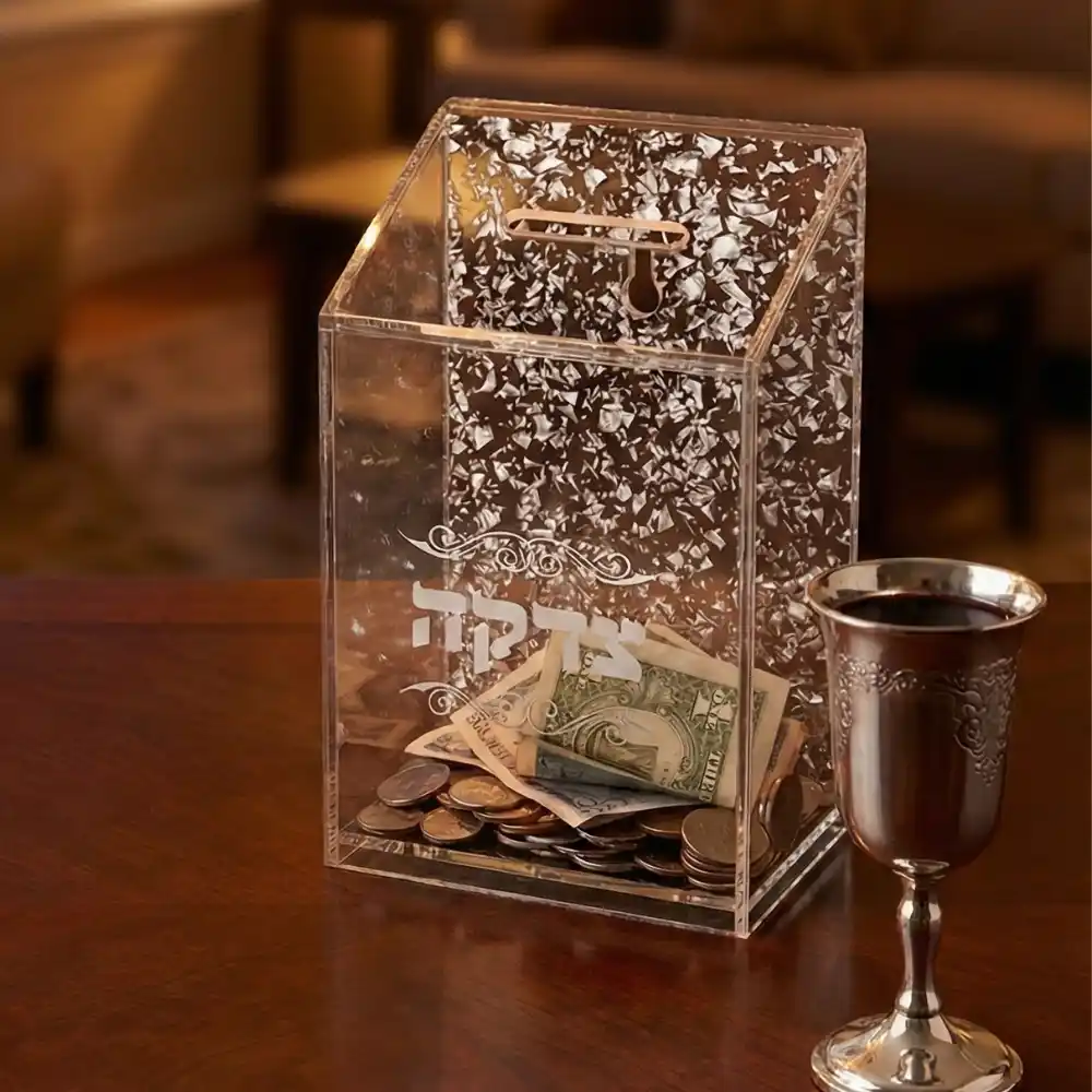 Lucite Tzedakah Box 16 cm - Silver