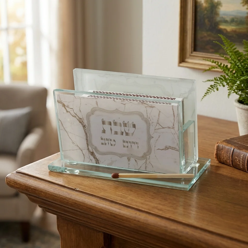 Glass Matches Holder 6.5*4 cm with Print - Marble Design