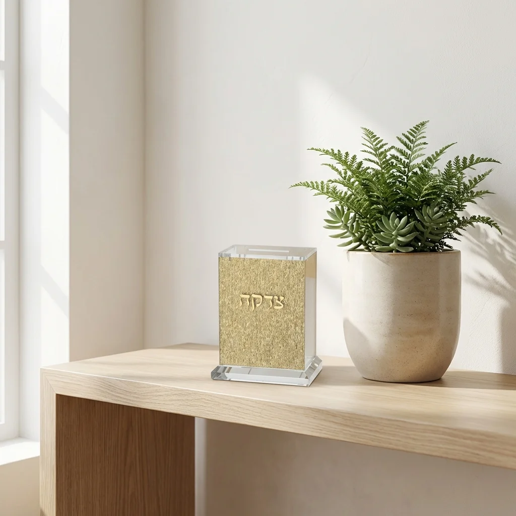 Lucite Tzedakah Box 13cm - Gold