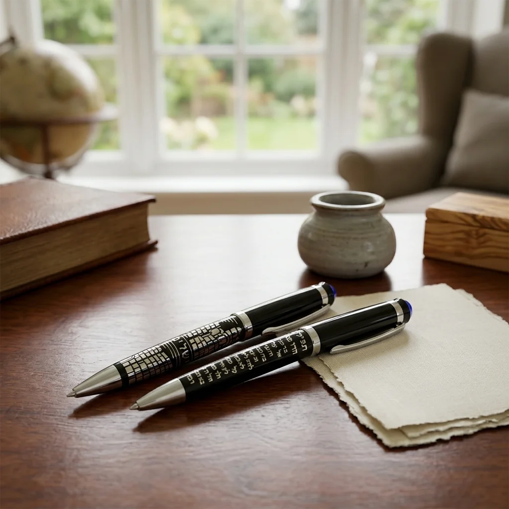 Elegant Black Pen Inscribed with Silver "Doctor Prayer" with "Jerusalem" Design 13.5 cm- Hebrew