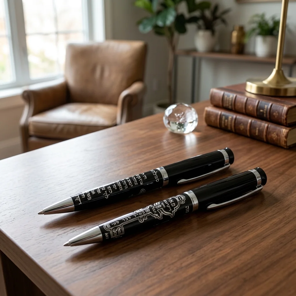 Elegant Black Pen Inscribed with Silver "Livelihood Key" Design 13.5 Cm-hebrew - Purple