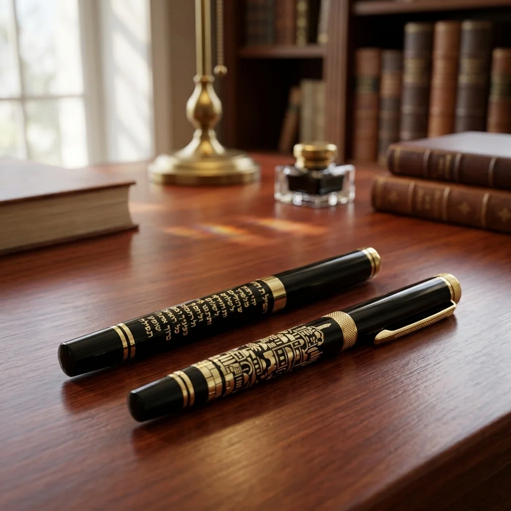 Elegant Pen with Gold Hebrew Traveler's Prayer and Jerusalem Decoration 13.5 cm - Black