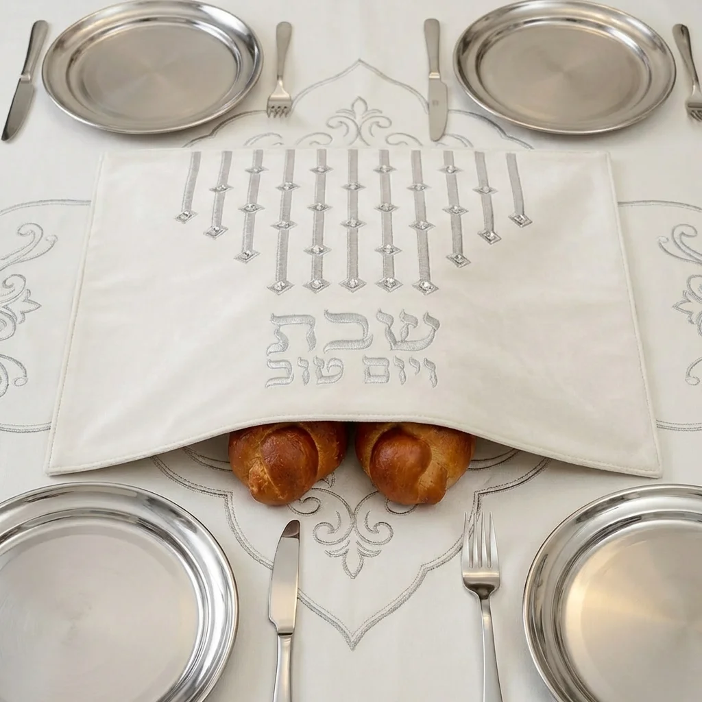 Leatherette Challah Cover 42*52 cm with Embroidery - White