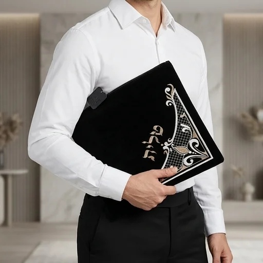Velvet Tallit Bag 31.7*29.2 cm, Dark Blue with Embroidery