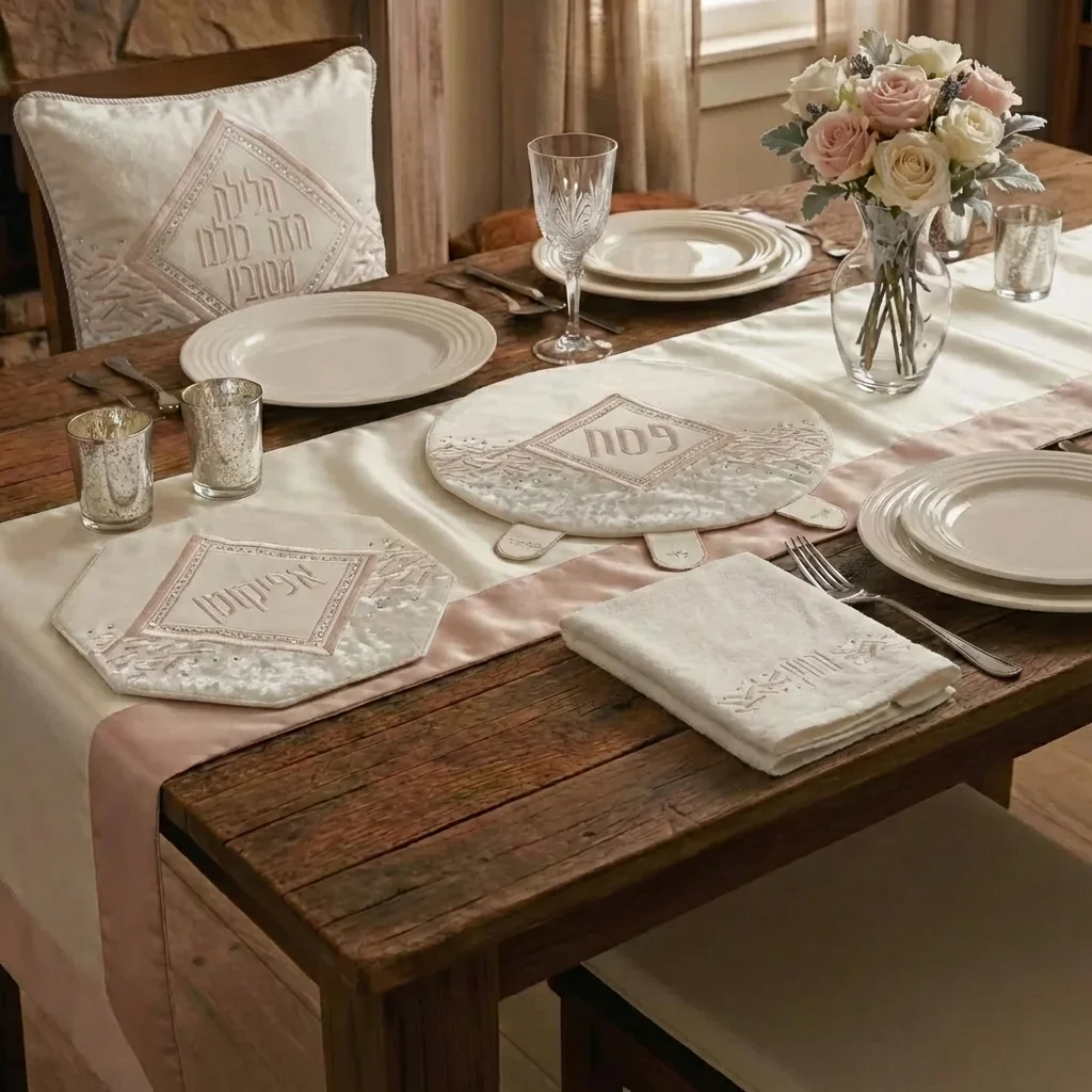 Brockett & Velvet Passover 4 pcs Set: Passover, Afikoman & Pillow Covers with Towel