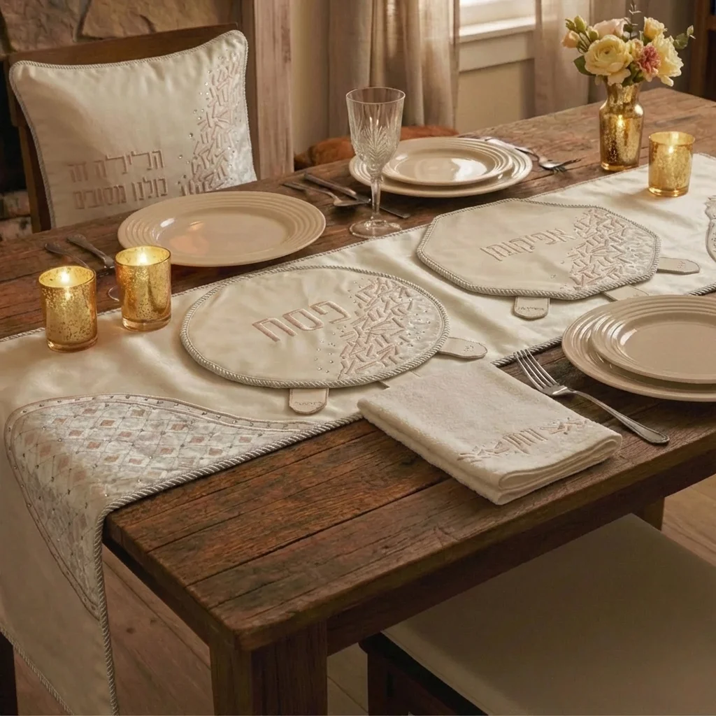 Brockett & Velvet Passover 4 pcs Set: Passover, Afikoman & Pillow Covers with Towel