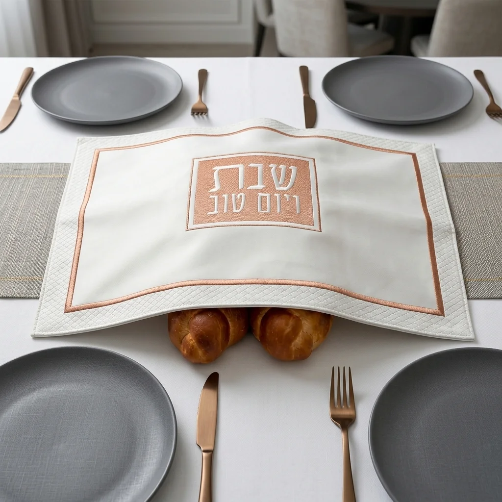 Faux Leather Challah Cover 55x45cm, with Embroidered Design