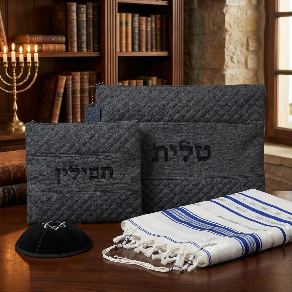Leatherette Tallit - Tefillin Set 36*29 cm