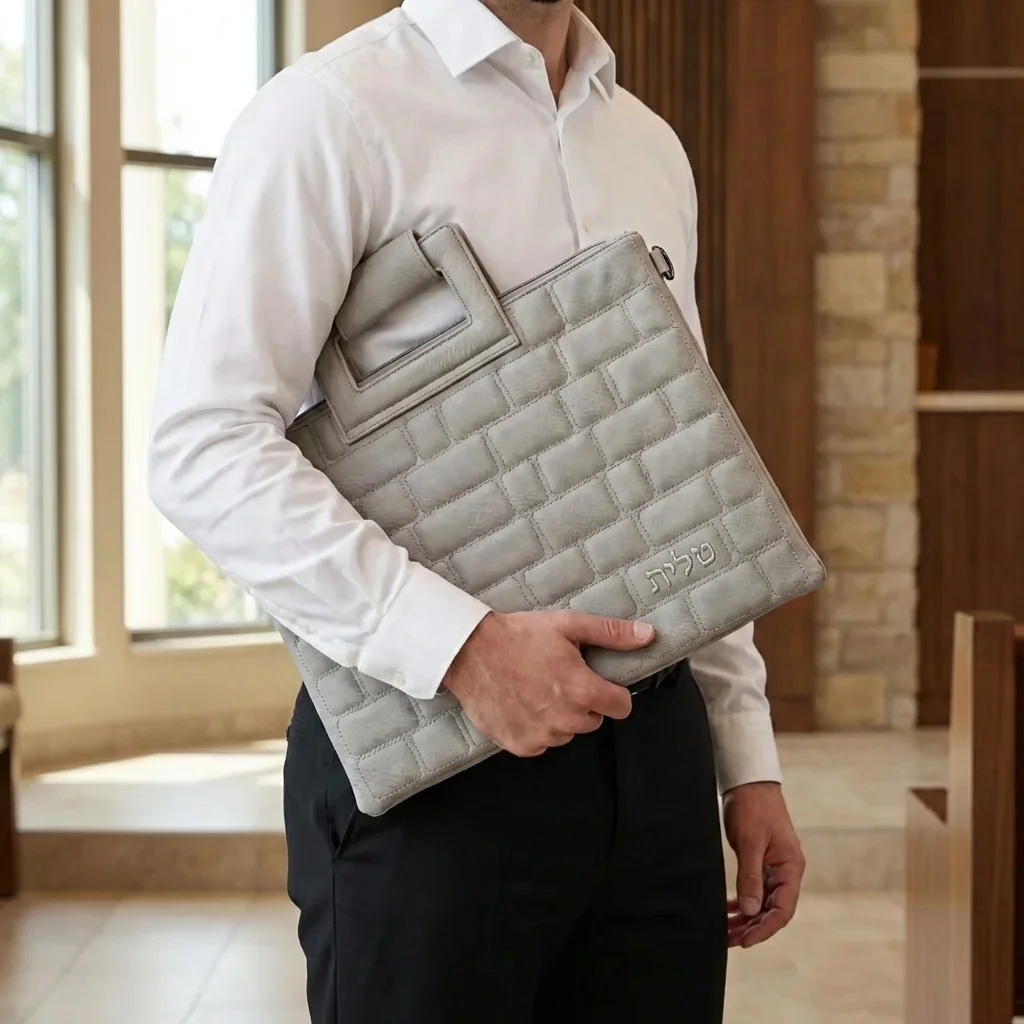 PU Leathere Fabric Talit & Tefilin Set 38*31 cm - Gray