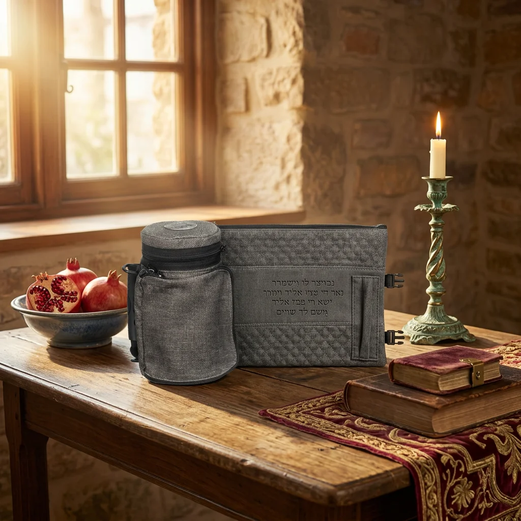 Leatherette Thermal Tefillin & Tallit Protective Case "Tik-taf" 22 cm - Black