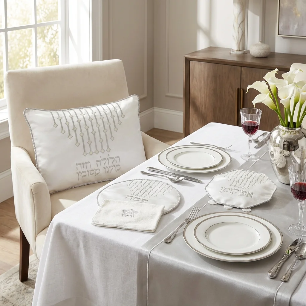 Brockett Passover 4 pcs Set: Matzah, Afikoman & Pillow Covers with Towel