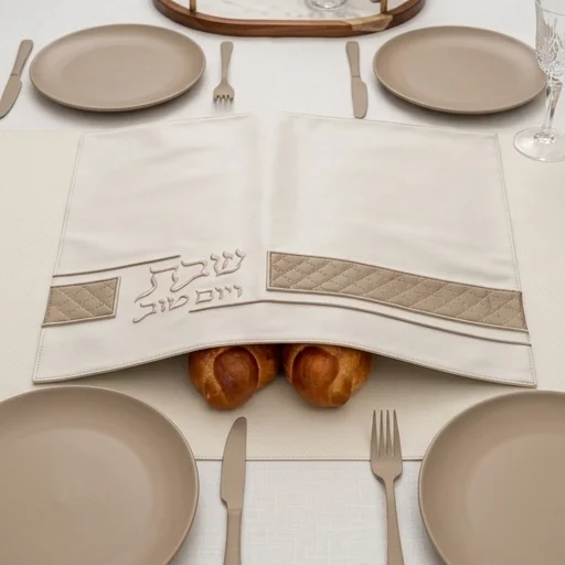 Leatherette Challah Cover 42x52 cm with Embroidery - White