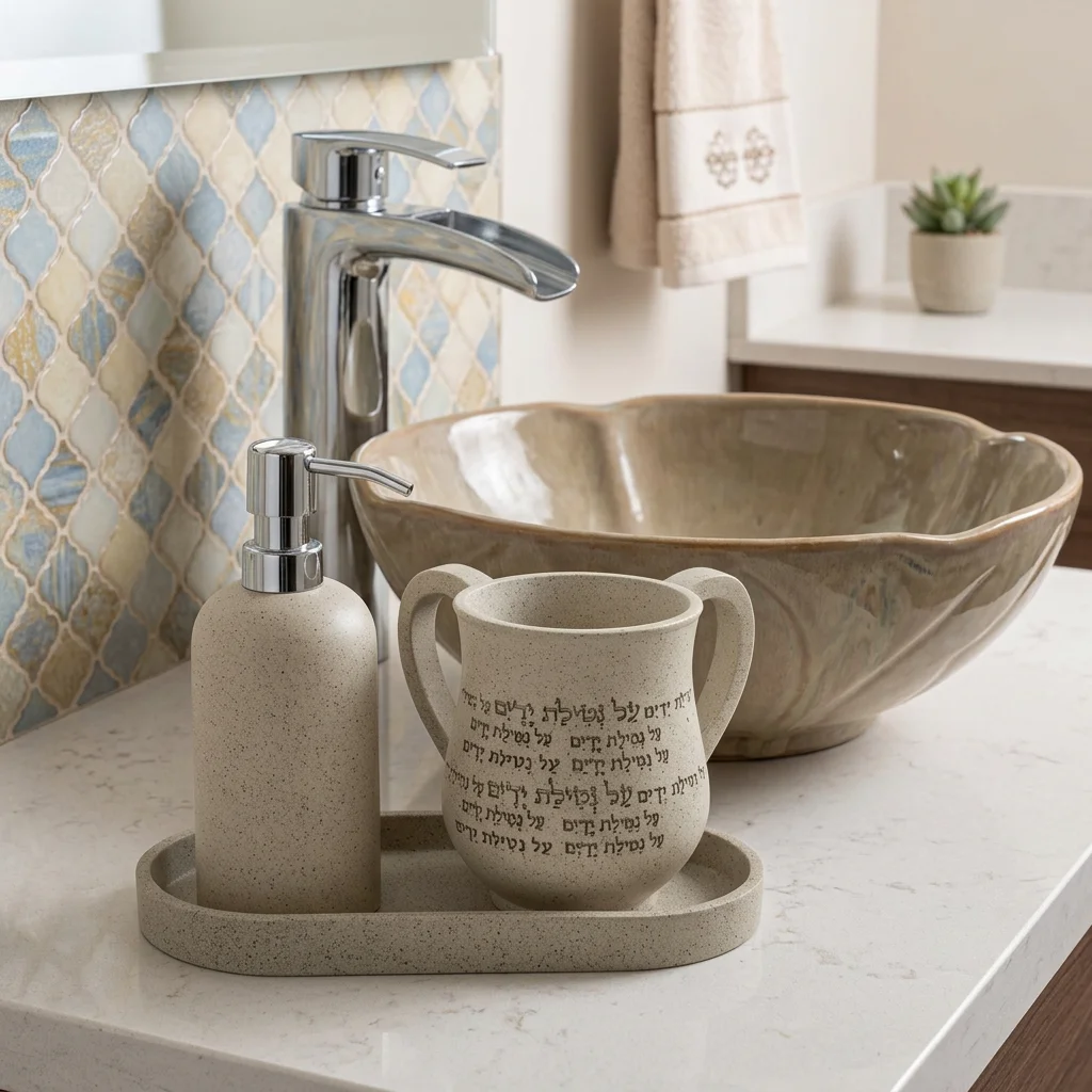 Polymer Set of Washing Cup & Soap Dispenser & Tray
