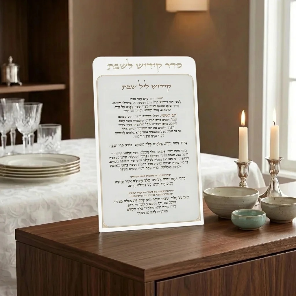 קידוש לשבת מפרספקס נוסח אשכנזי 25×15 ס״מ