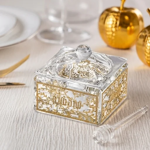 Elegant Crystal Honey Dish with Metal Plate 6 cm