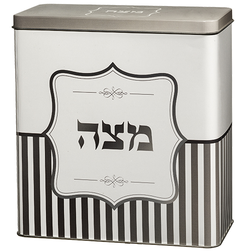 קופסת פח למצות דגם אפור פסים 20.5×19 ס״מ