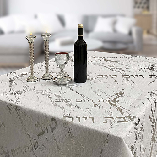 מפת שולחן מהודרת "שיש כסף" 140×220 ס״מ