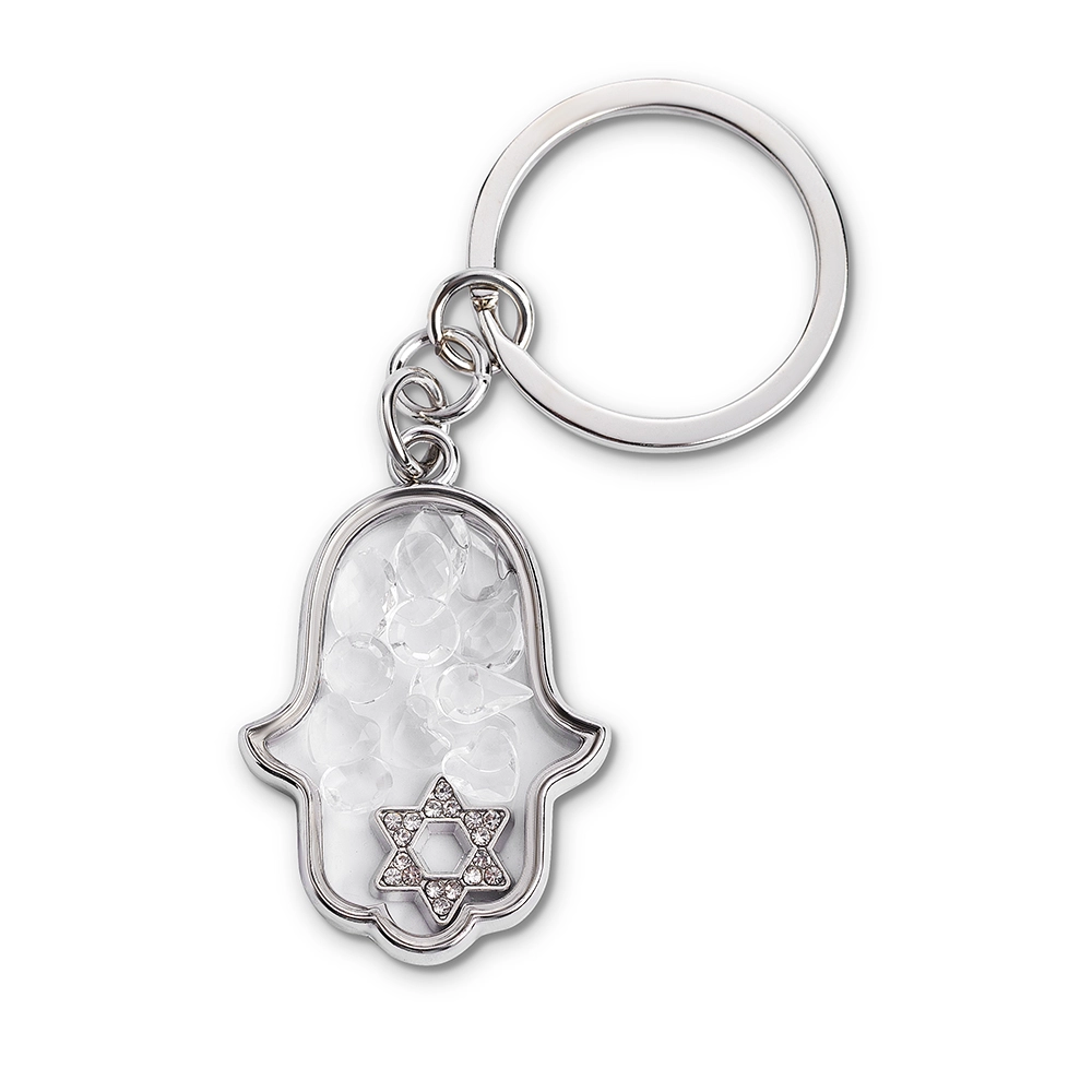Keychain Hamsa Metal with Stones 4.5x3 cm - Silver